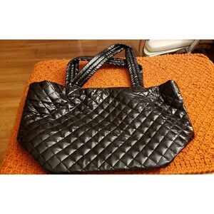NEW NEVER USED Black Tote quilted vinyl bag  20 inches x  9.5 inches